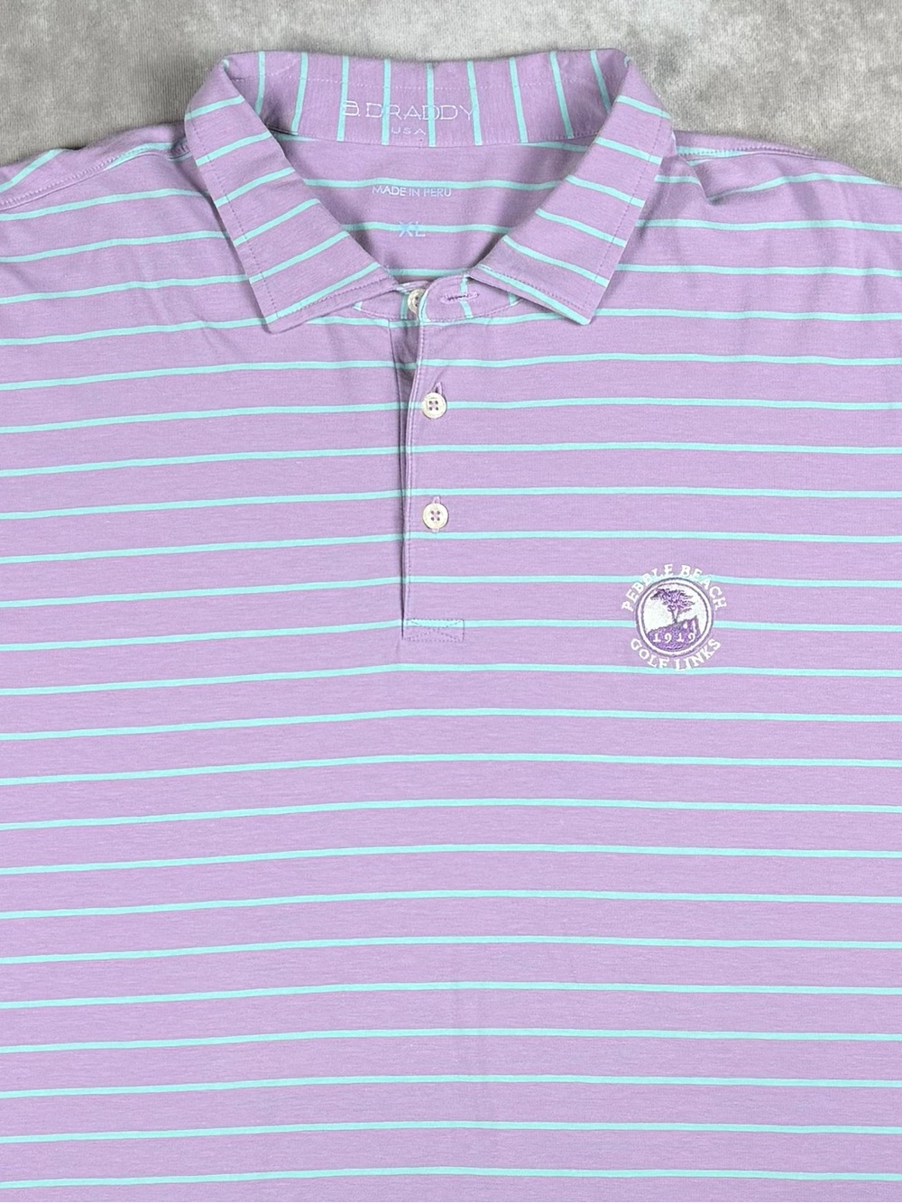 B Draddy Lavender & Aqua Striped Polo Pebble Beach